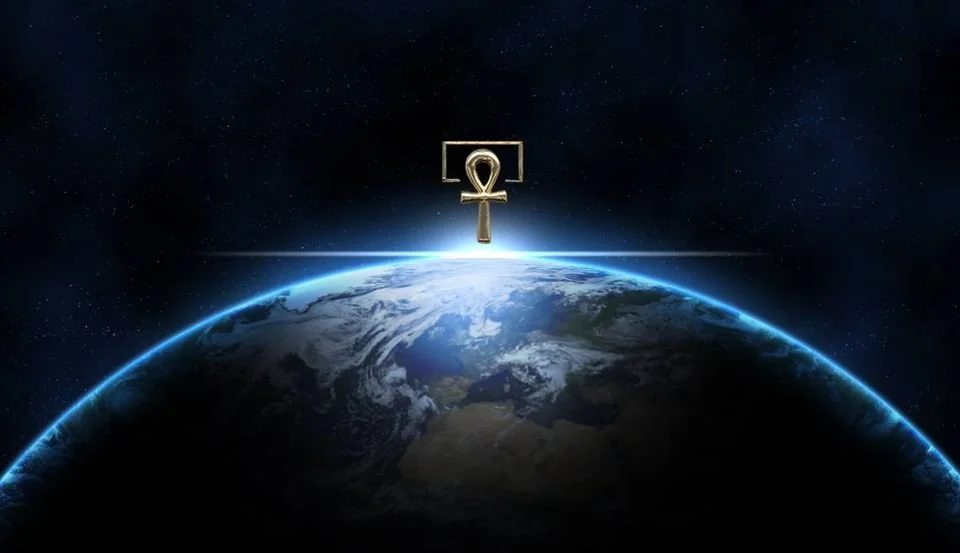 An ankh held over the Earth